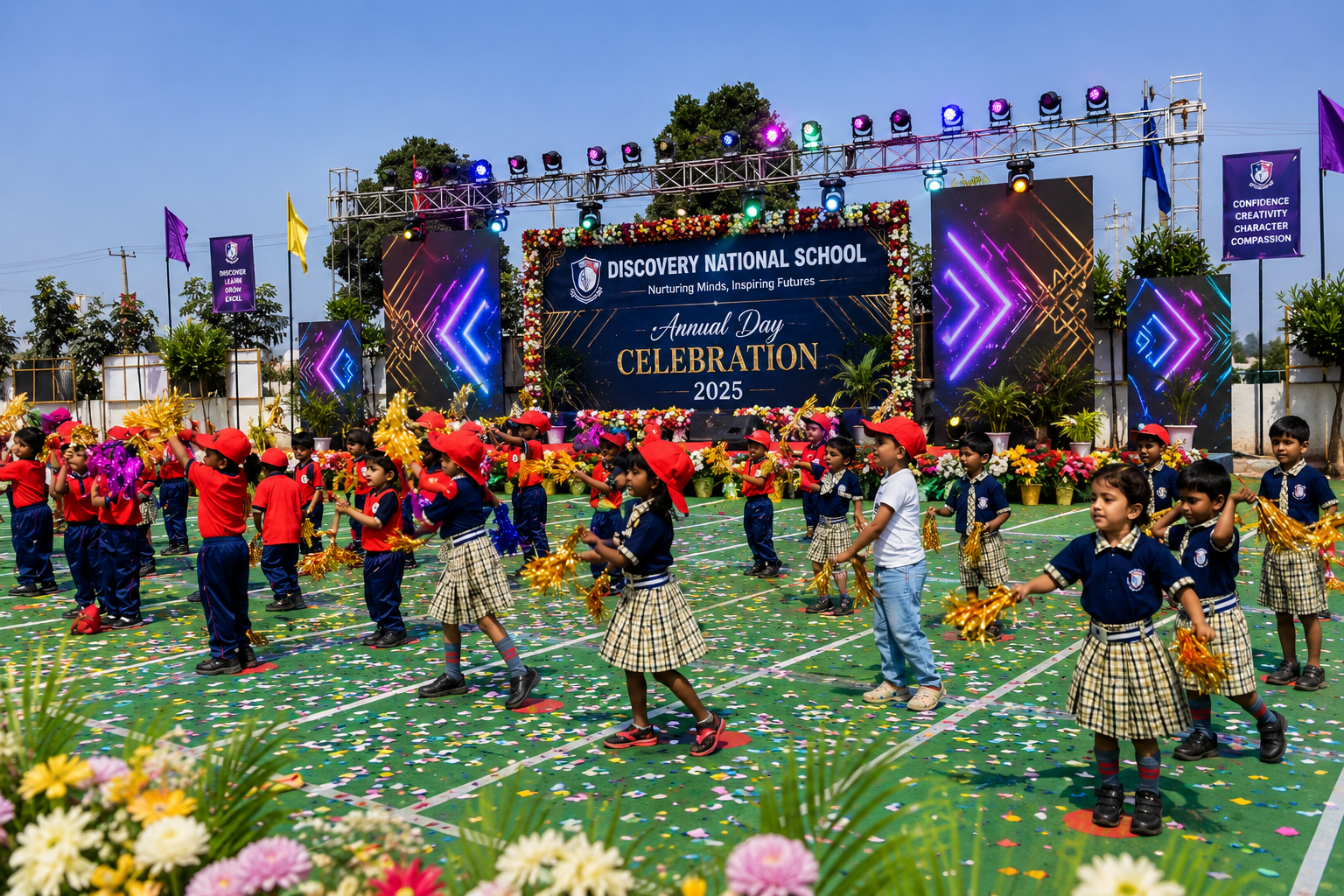 Students performing on stage during the Annual Day celebration